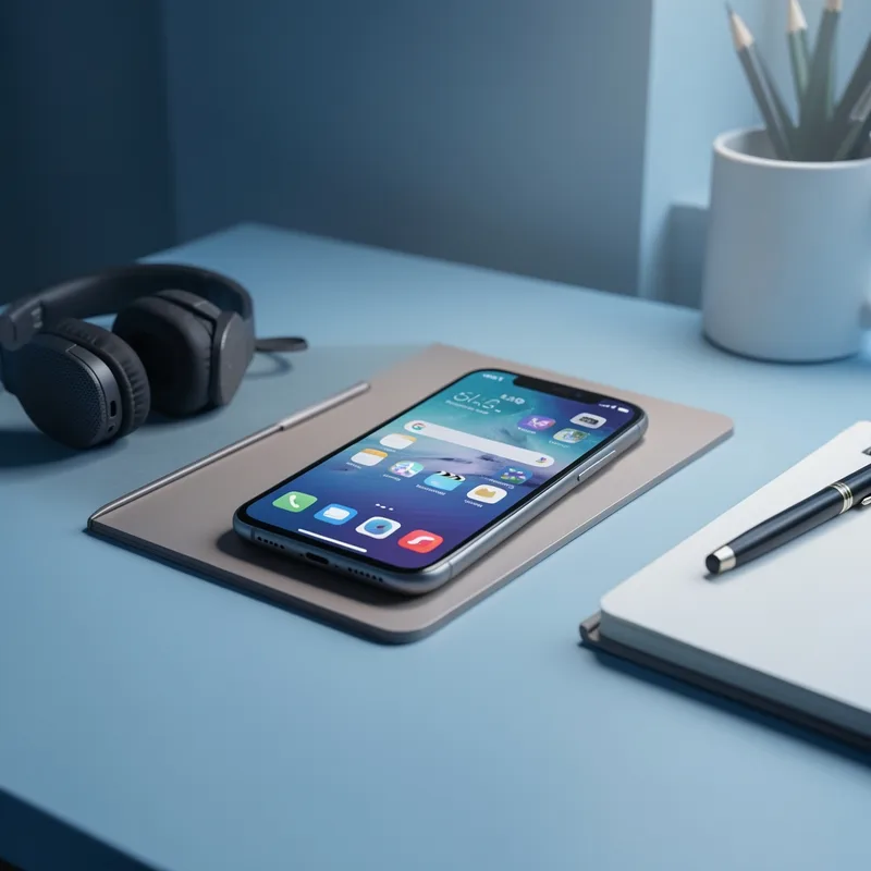 Personne consultant un smartphone tenu en main, avec interface d'accueil et applications affichées à l'écran